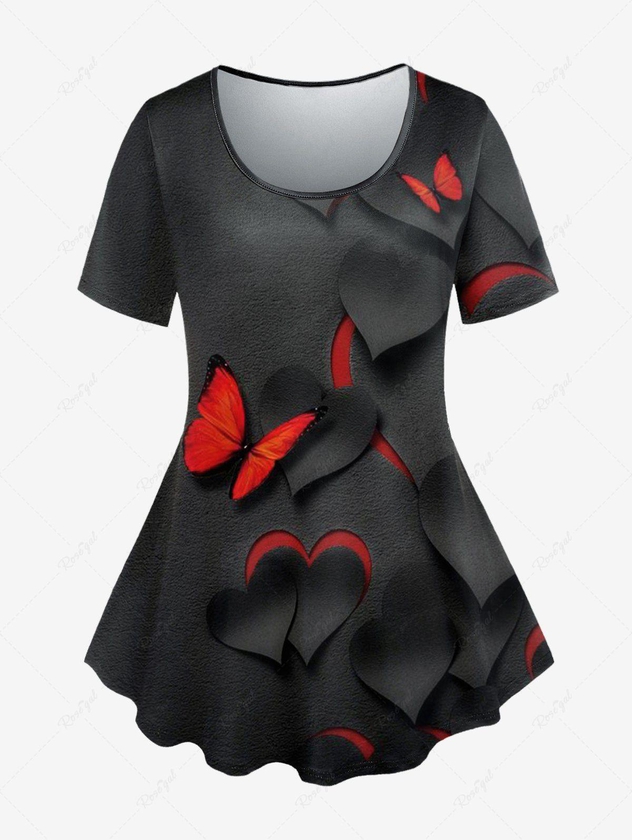 Plus Size 3D Butterfly Heart Print T-shirt - 5x | Us 30-32