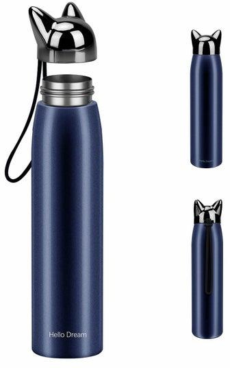 Cute Cat Water Bottle, Stainless Steel Insulated Water Bottles Thermos Vacuum Travel Coffee Mug for Kids Girls Women Leak-proof Cat Insulated Water Bottle, 320 ml/10.8 oz (Blue)