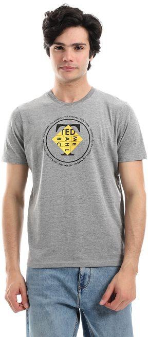 Ted Marchel Heather Grey Printed Short Sleeves Round Neck T-Shirt