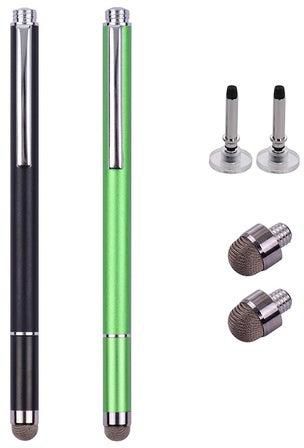 2 Piece 2-In-1 Touchscreen Stylus Pen Set With Fiber And Disc Tip Multicolour