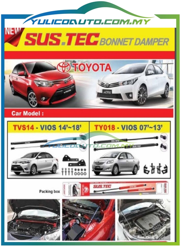Yulicoauto Toyota Vios 2015&amp;Above SUSTEC Front Hood Bonnet Gas Strut Damper Kit