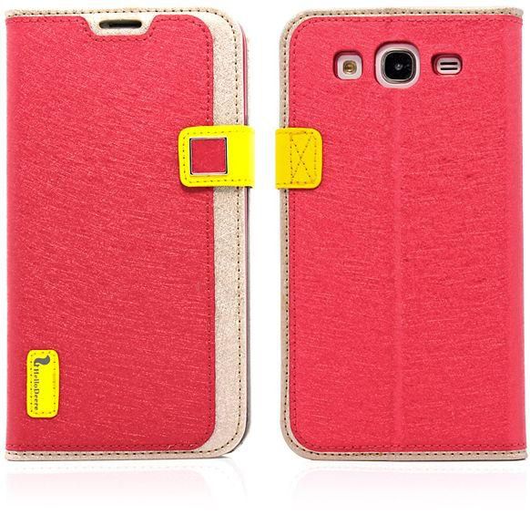 HelloDeere Ice Crystal Series Leather Flip Case Wallet for Samsung Galaxy Mega 5.8 I9150 I9152 - Yellow / Red