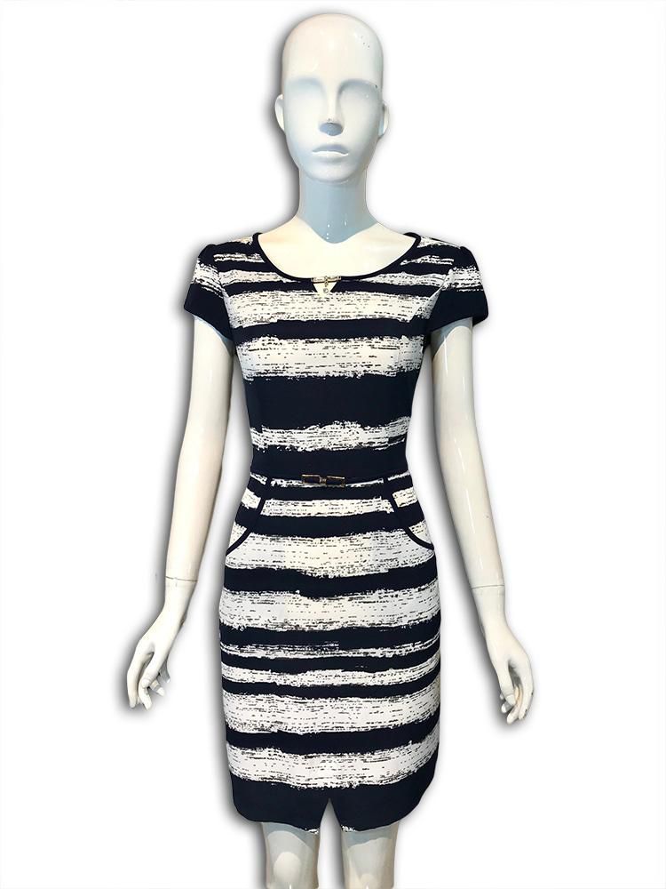 Twescollection Striped Sheath Dress with Cap Sleeves - Size: M (Dark Blue)