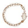 Rose Gold Plated Hamsa Hand With Satin Bead and Delicate Oval Chain - Link Bracelet