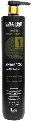 Gold Hair Professional Shampoo Step 1, 1Litre | Treatment Shampoo for Hair Damaged Strands, Natural Ingredients that is Suitable to All Hair Types, Anti-oxidant, Anti-irritant, Hair Brightness