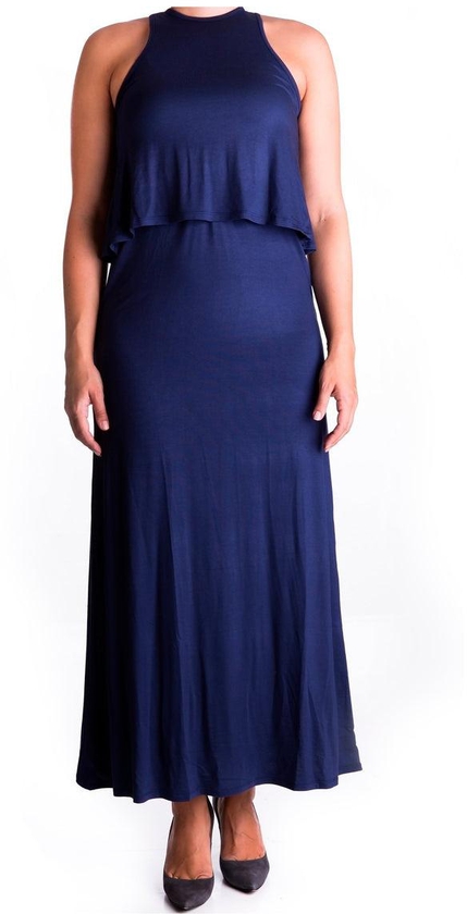 Mama Basic - Double Layer Long Maternity & Nursing Dress - Navy