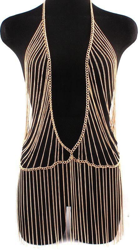 Heavy Metal Multilayer Tassel Body Chain Gold Plated Long Necklaces For Women