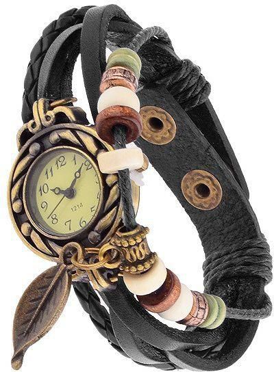 Vintage Inspired Leaf Bracelet Watch - Black