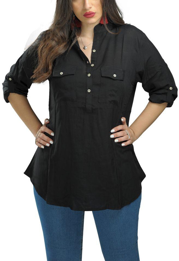 Casual Solid Voile Blouse - Black