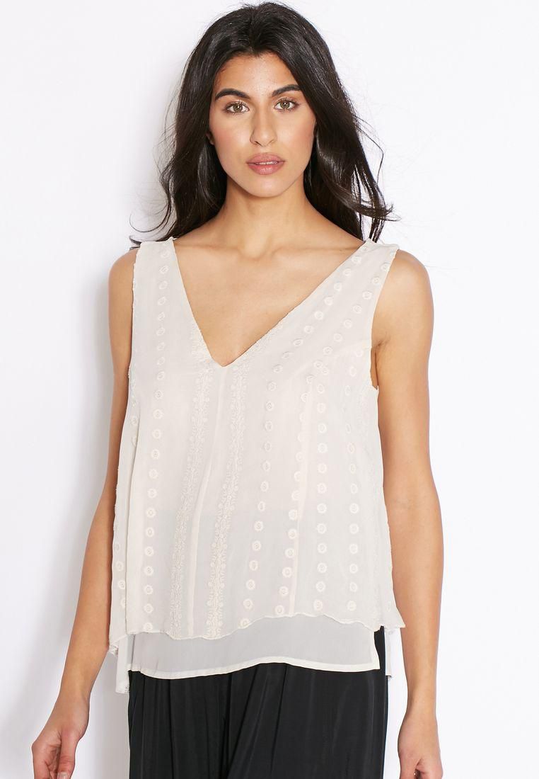 Embroidered Plunge Top