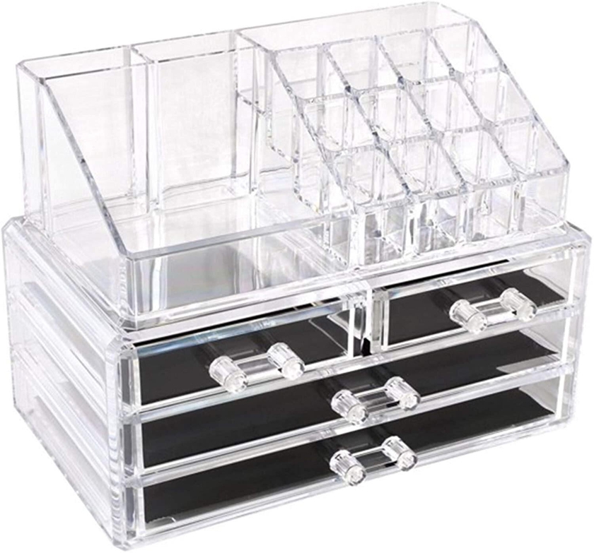 Zhuzi Clear Acrylic Cosmetic Organizer Makeup Holder Display Jewelry Storage Case 4 Drawer For Lipstick Liner Brush Holder