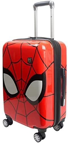 FUL Marvel Spider-Man 22 Inch Rolling Luggage, Mask Design Hardshell Carry On Suitcase with Wheels, Red, Red, Marvel Ful Spiderman Big Face 21in Hard Sided Carry on