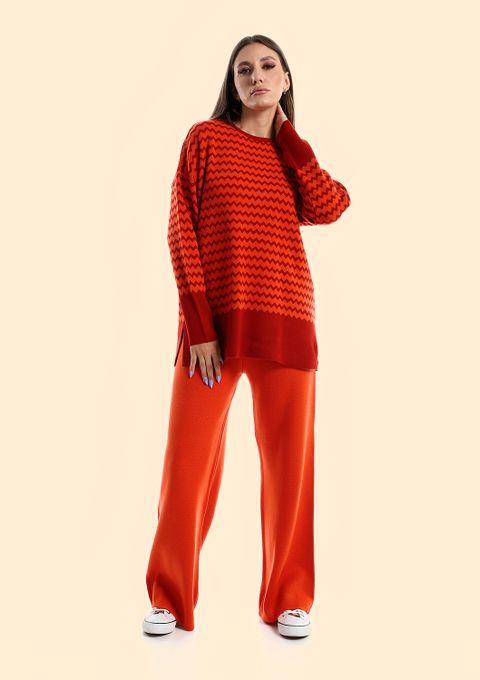 Coctail Zigzag Pullover + Pants Set WL - Orange*dark-red