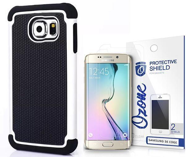 Football Grain PC Silicone Hybrid Case for Samsung Galaxy S6 Edge White