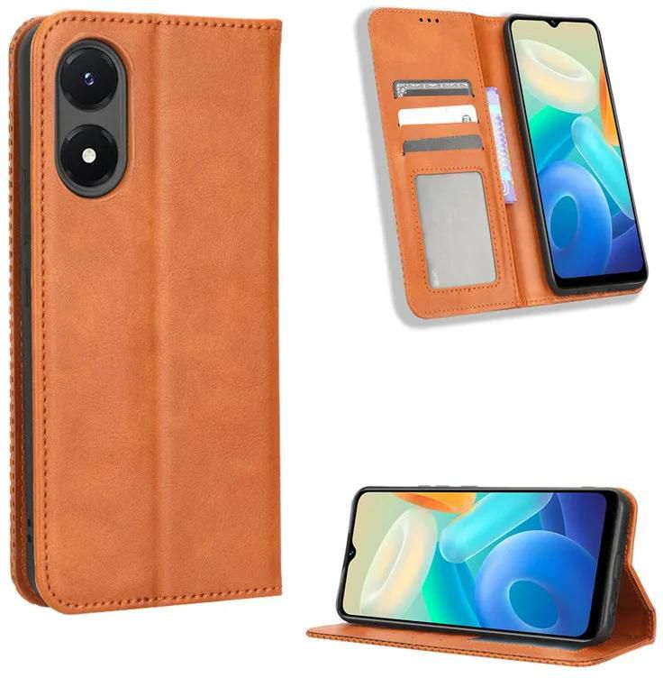 Flip Cover for vivo Y02S Wallet Leather Phone Case Shockproof Durable Retro Case