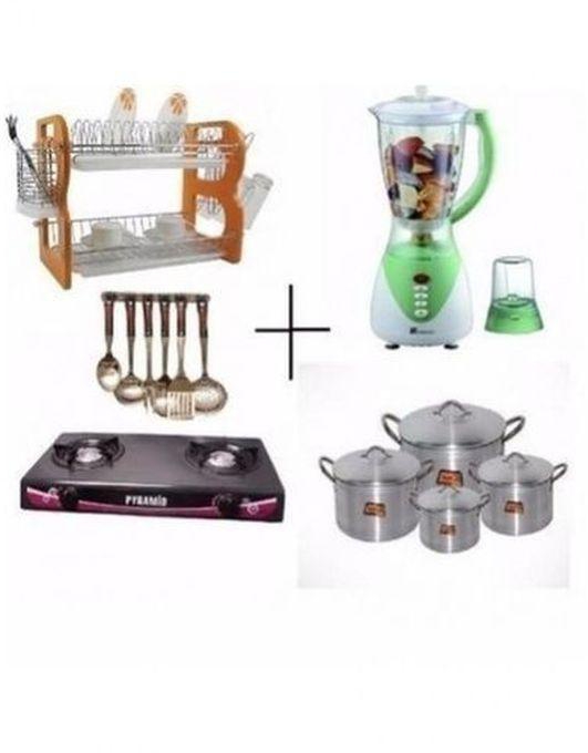 5 In One Bundle-Plate Rack,Gas Cooker,4 Sets Of Pots,Blender And Cooking Spoons 5 In One Bundle