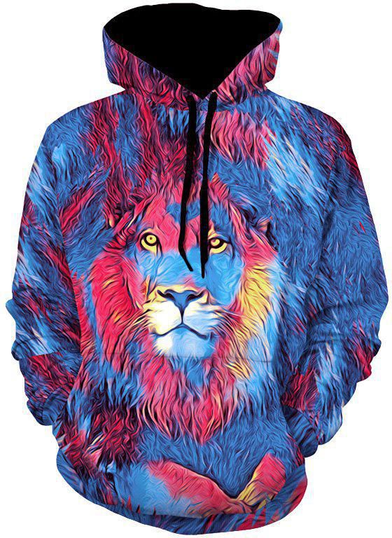 Lion Paint Graphic Front Pocket Casual Hoodie - S