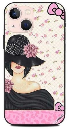 غطاء حماية واقٍ بطبعة فتاة ترتدي قبعة سوداء لهاتف أبل آيفون 13 ميني متعدد الألوان