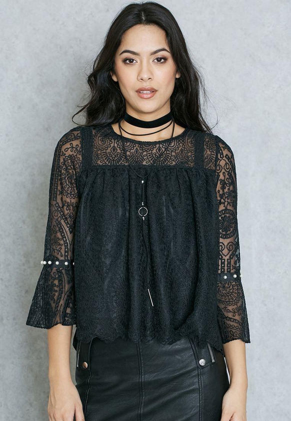 Pleated Lace Top