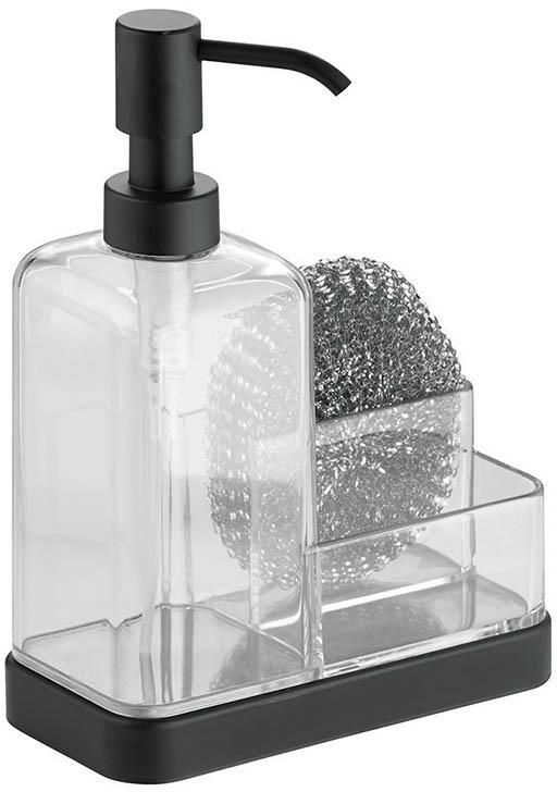 InterDesign Forma Kitchen Soap Dispenser & Scrubby Organizer - Matte Black/Transparent