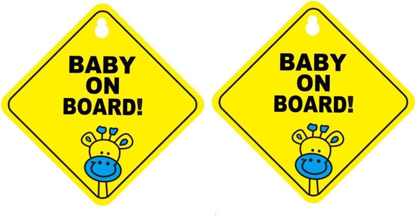 Rubik Baby on Board Car Sign with Suction Cup, 2pcs Kids Safety Warning Sign for Car Rear Window, Reflective Vehicle Car Signs (12x12cm)