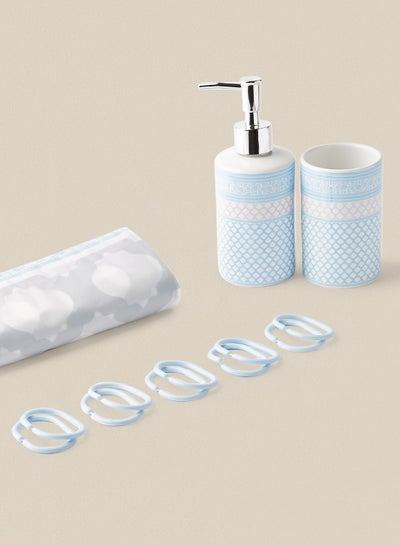 Bathroom Accessories - Shower Curtain, Toilet Brush With Holder, Soap Dispenser-Victorianstyle Color - Bath Kit 4 Piece