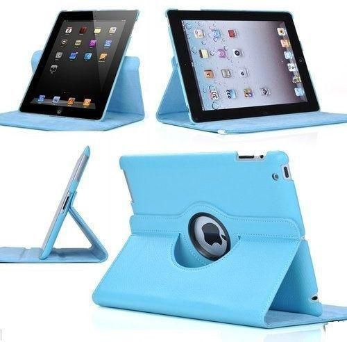Leather 360 Degree Rotating Case Cover Stand For iPad 2 3 - [Light Blue]