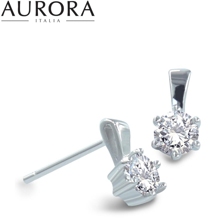 Auroses Six-Prong Solitaire Stud Earrings 925 Sterling Silver 18K White Gold Plated