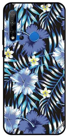 Protective Case Cover For Huawei Nova 5i White Blue Flowers & Feathers