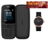 Nokia 105 (2019) (Dual SIM), 1.77" , RAM 4MB, FM RADIO - Black+FREE Watch
