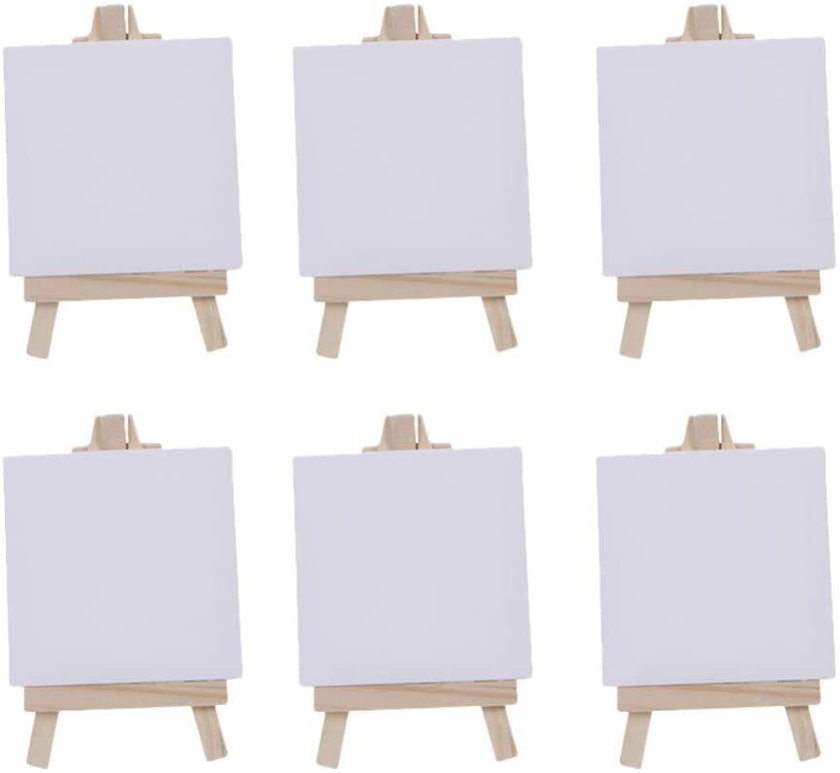 Generic 6 Sets Mini Canvas White Blank Small Canvas With Wooden Easel Canvas Panel Boards For Artist Painting Business Wedding Christmas Decoration