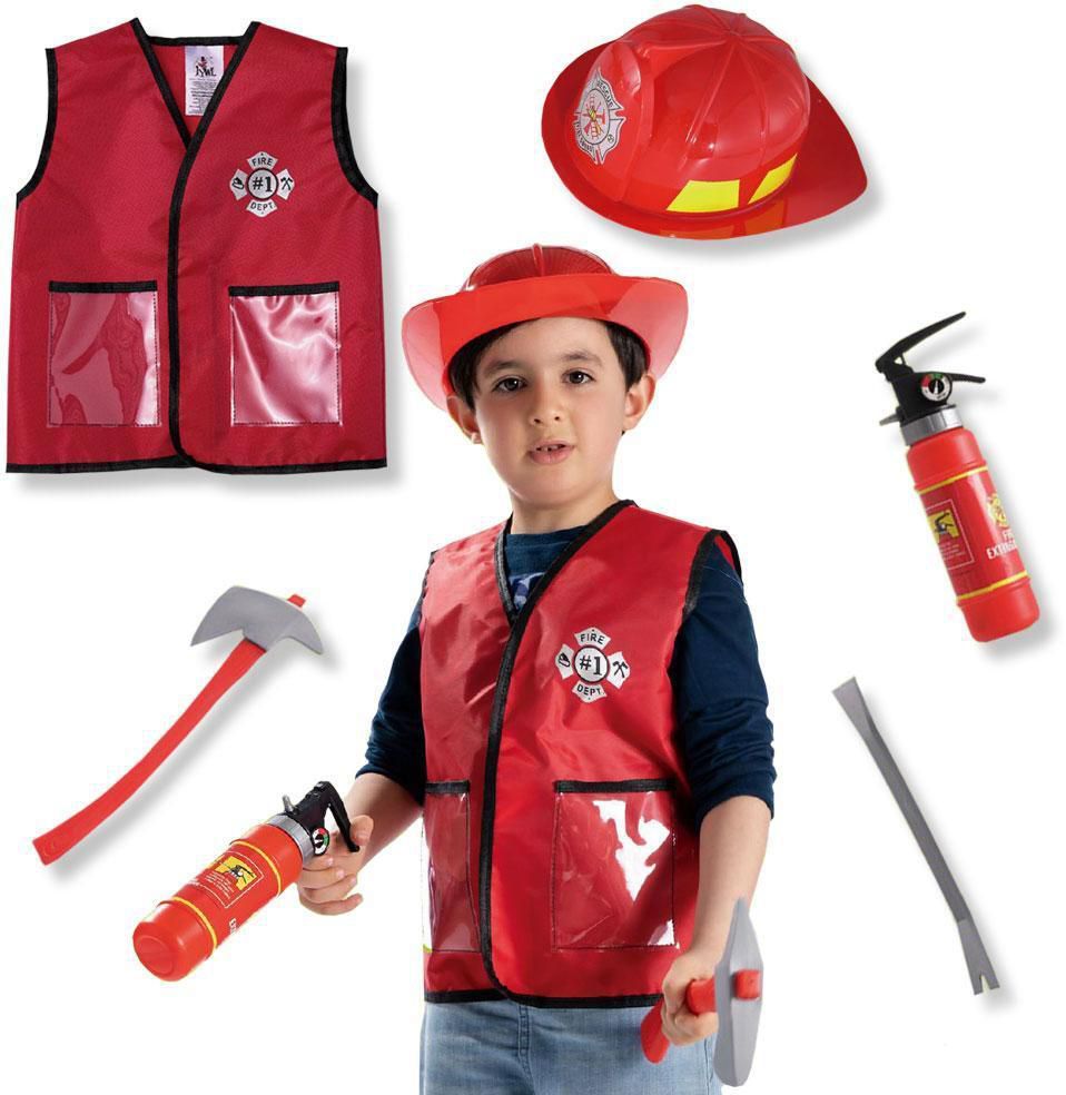 Kidwala fireman costume dress up set, red vest &amp; red hat  firefighter outfit with realistic Rescue tool accessories  firefighter educational costume for boys &amp; girls