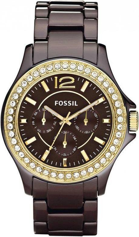 Fossil Women's Brown Dial Ceramic Band Watch [CE1044]
