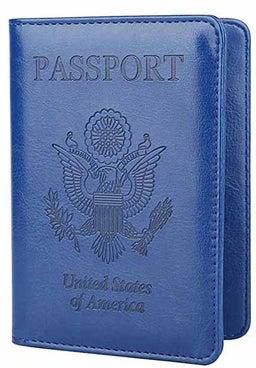 Flap Over Closure Solid Design Passport Wallet Blue