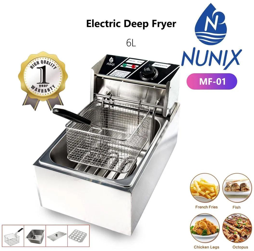 Nunix Single Commercial Electric Deep Fryer Stainless Steel Household Chips Frying Pan
