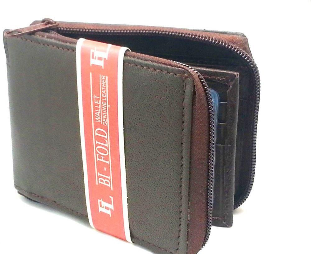 Zipper Around Men's Leather Wallet, Brown