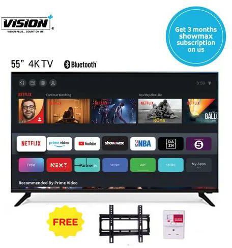 Vision Plus VP8855KV - 55″ 4K Frameless V+ OS Smart TV + 3 Months Showmax Subscription