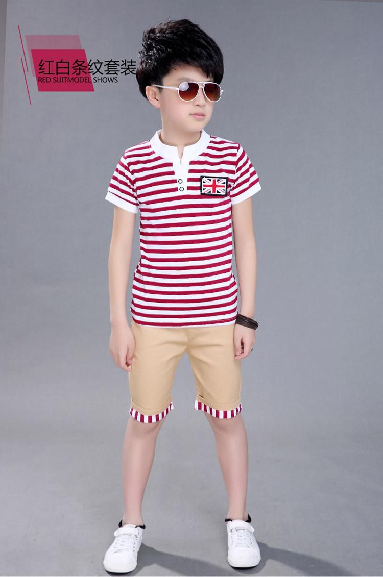 Vacc Korean Feshan Boy 2 Piece Set Red Stripes 6 Sizes (Photo Color)