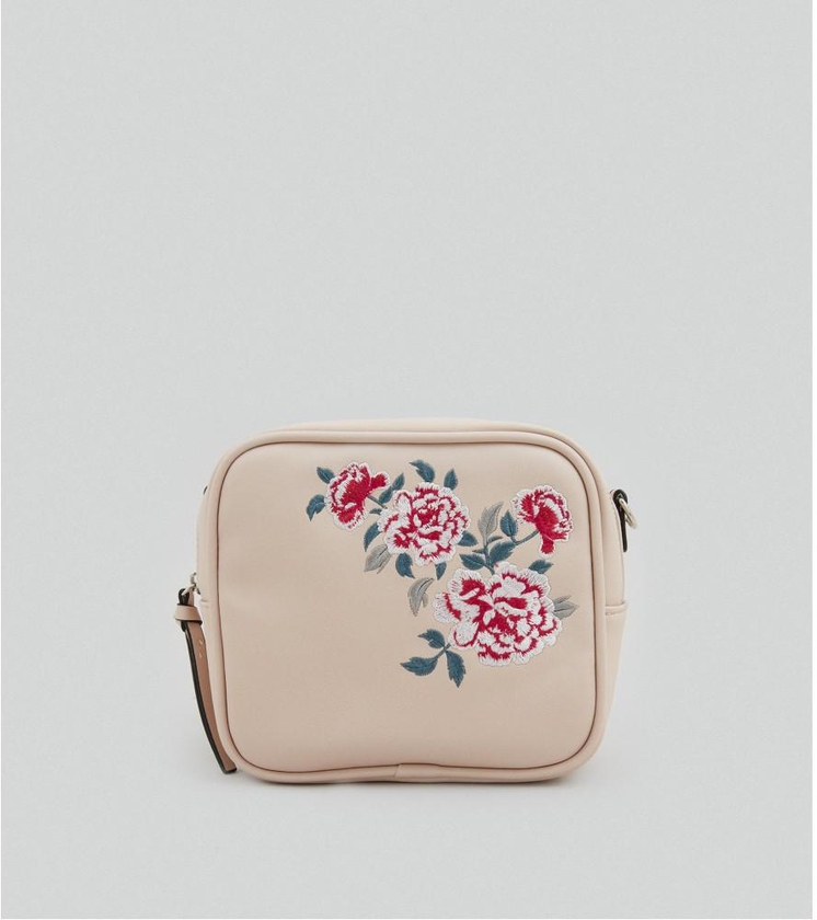 Nude Pink Floral Embroidered Cross Body Bag