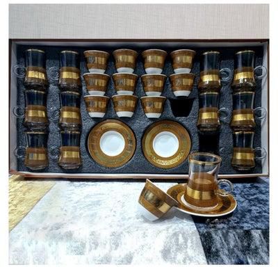 Luxurious 36-Piece Coffee and Tea Cup and Saucer Set Brown/Clear