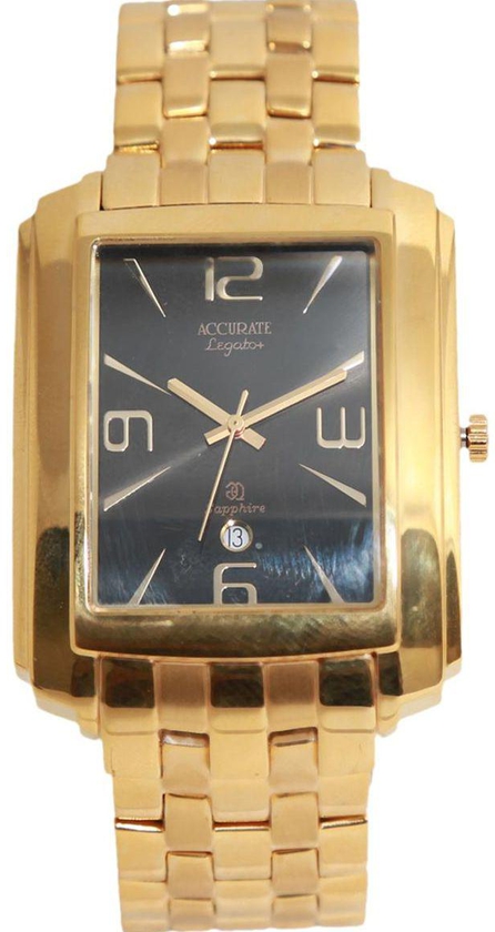 Casual Watch for Men by Accurate, Gold, Rectangle, AMQ1350