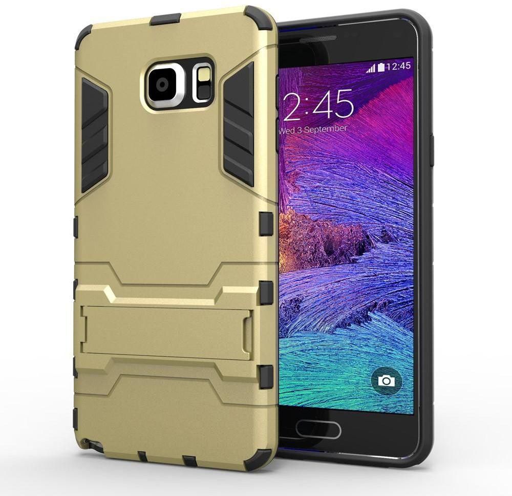 For Samsung Galaxy Note 5 N920 - Cool Guard Plastic TPU Back Cover with Kickstand - Gold