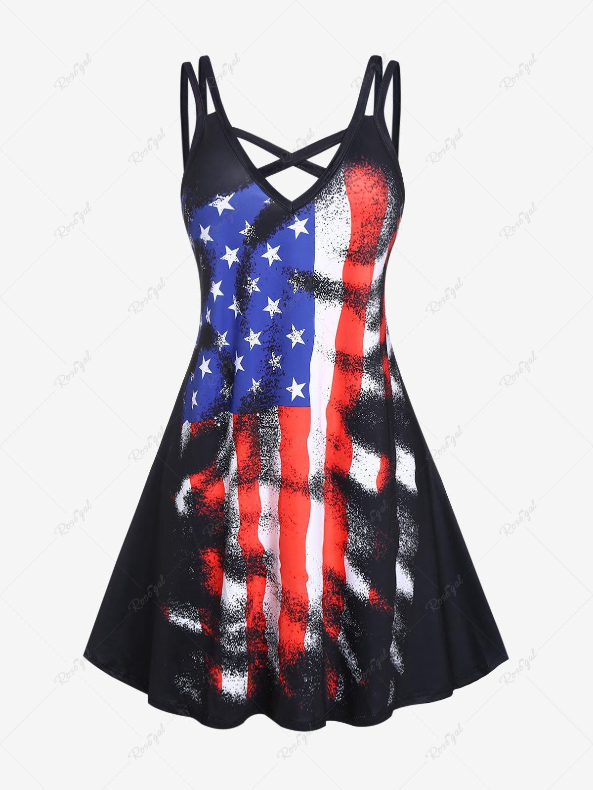 Plus Size Crisscross Patriotic American Flag Print Dress - 3x | Us 22-24