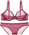 Women's Comfy Solid Colour Lace 3/4 Cup Bra and Panty Set Red