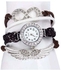 Mcykcy Womens Bracelet Weave Wrap Quartz Leather Angel Wings Wrist Watches -Brown
