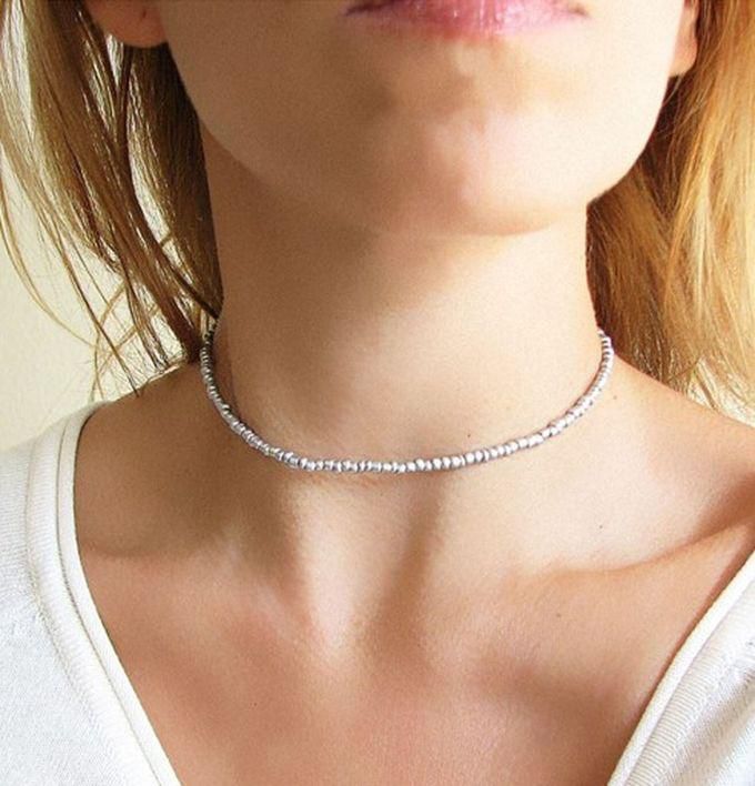 Fashion Choker Beads Necklace Silver