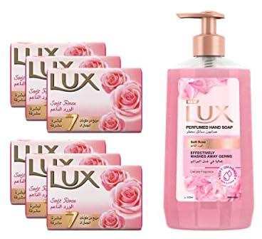 Lux Bar Soap Soft Touch 170G (Pack Of 6) + Lux Antibacterial Liquid Handwash Glycerine Enriched, Soft Touch For All Skin Types, 500ml