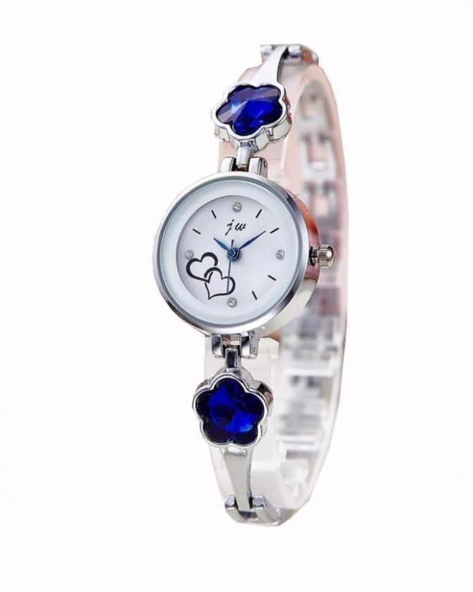 J&W Classic Watch With Sky Blue Studs -Silver