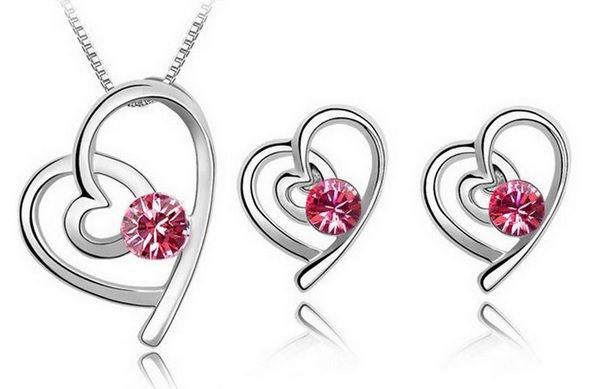 White Gold Plated Heart Austrian Crystal Jewelry Set (MM0055)