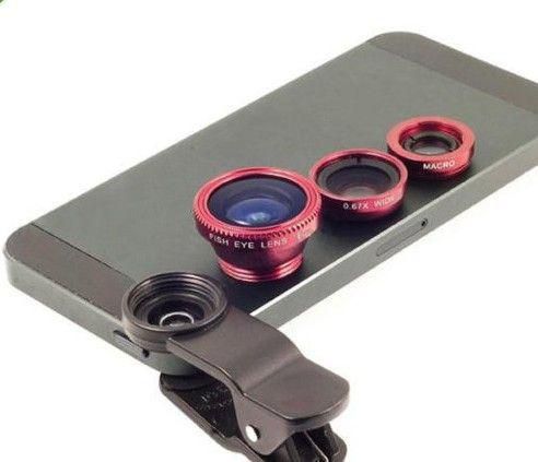 Red 3 in 1 Clip On Fisheye Lens   Wide Angle Macro Lens for iPhone 5